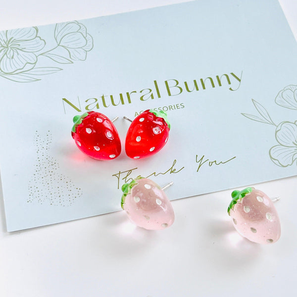 Jelly Strawberry Stud Earrings - Natural Bunny Accessories