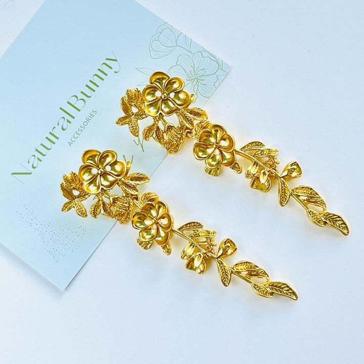 Matte Gold Flower Dangling Earrings