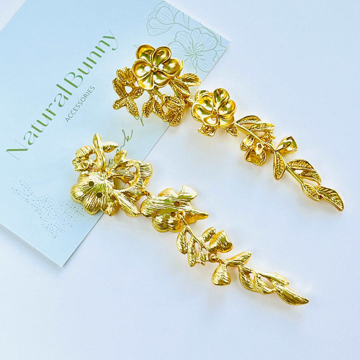 Matte Gold Flower Dangling Earrings