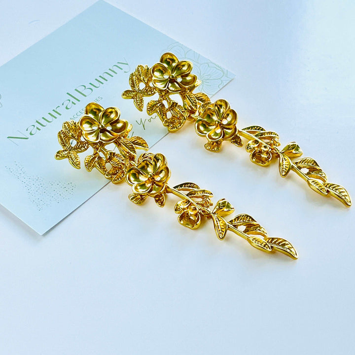 Matte Gold Flower Dangling Earrings