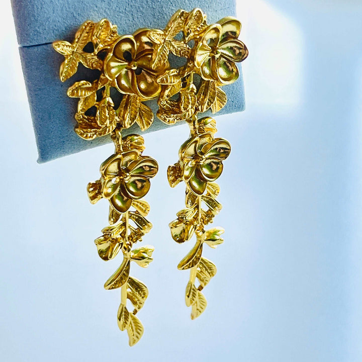 Matte Gold Flower Dangling Earrings