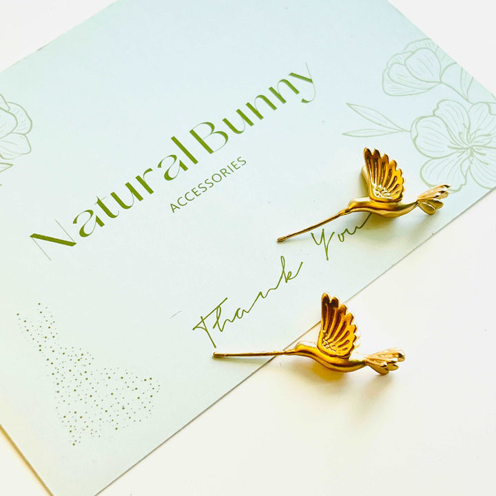 Matte Golden Hummingbird Stud Earrings