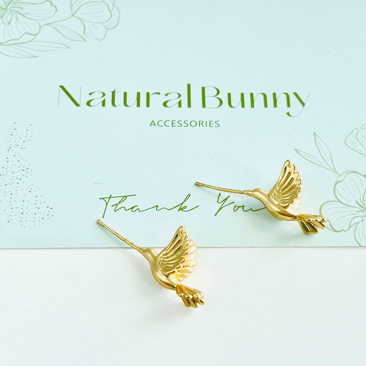 Matte Golden Hummingbird Stud Earrings