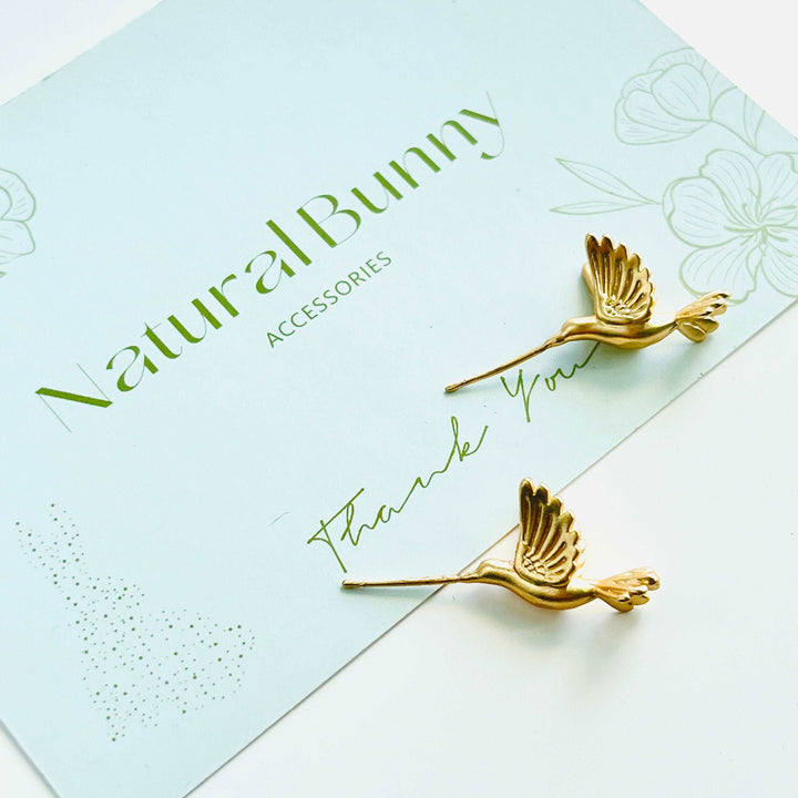 Matte Golden Hummingbird Stud Earrings