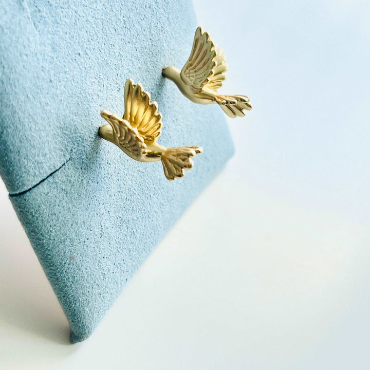 Matte Golden Hummingbird Stud Earrings