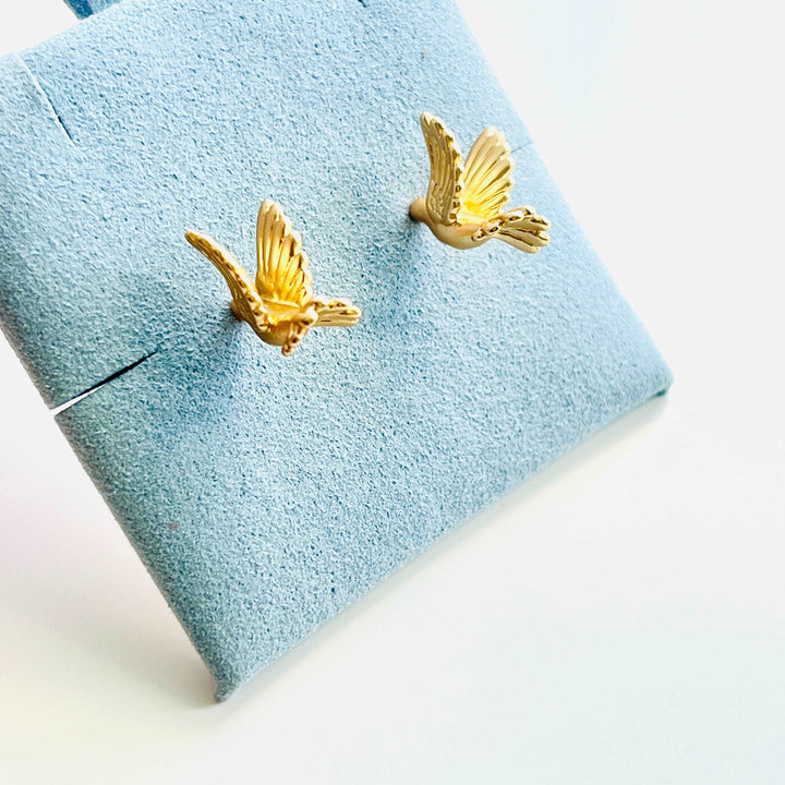 Matte Golden Hummingbird Stud Earrings