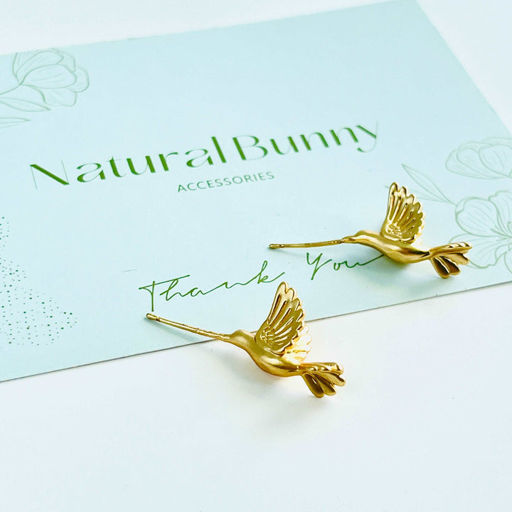 Matte Golden Hummingbird Stud Earrings