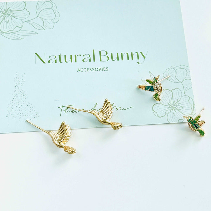 Matte Golden Hummingbird Stud Earrings