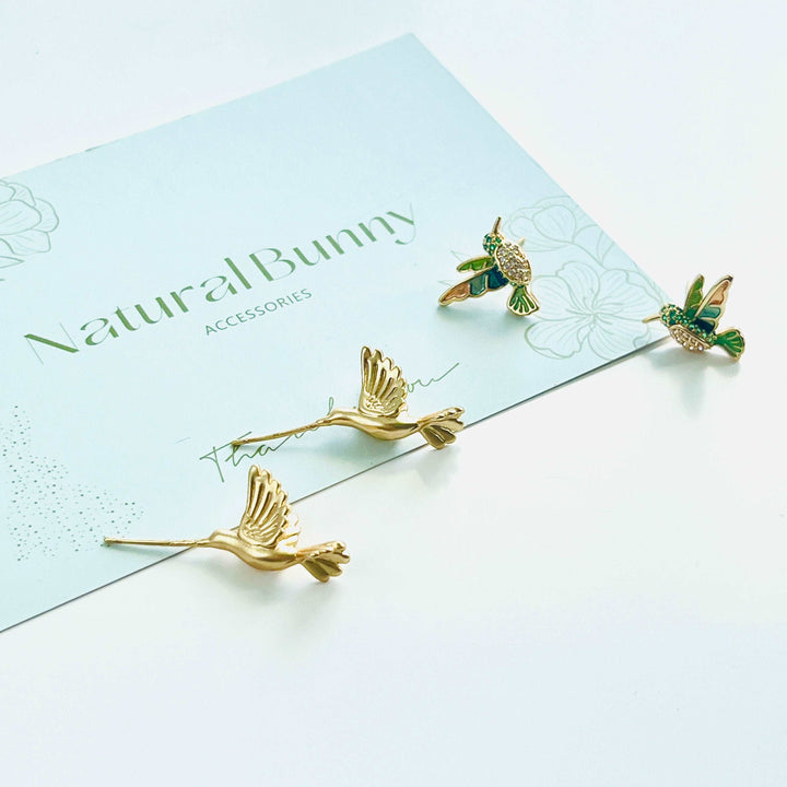 Matte Golden Hummingbird Stud Earrings