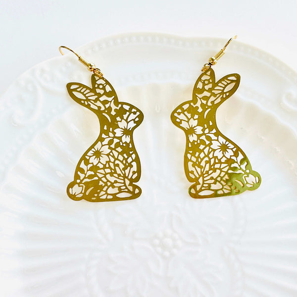 Metal Papercutting Rabbit Dangle Earrings