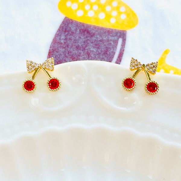 Mini Cherry And Bow Stud Earrings