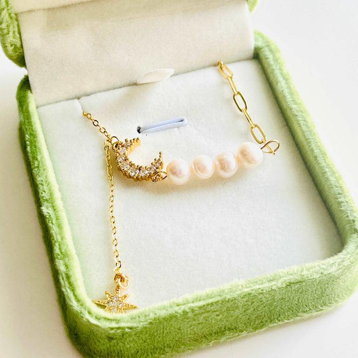 Moon and Star Pearl Necklace