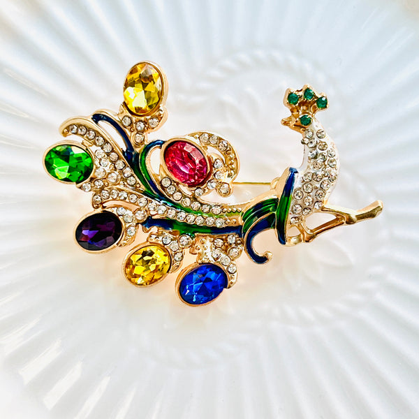 Multicolored Peacock Brooch