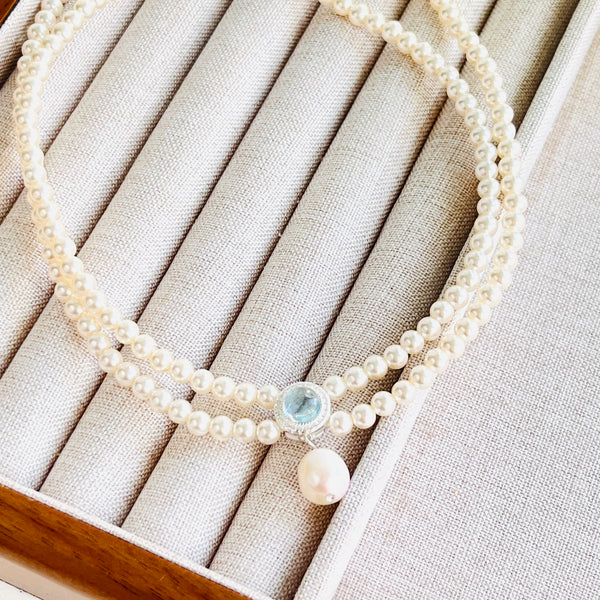 Ocean Blue Pearl Layered Necklace