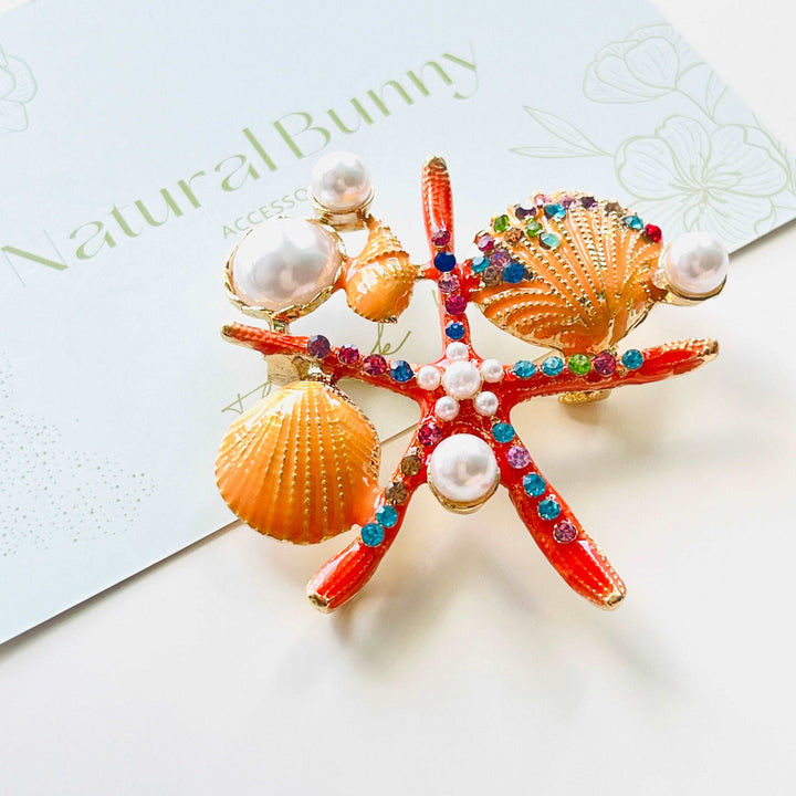 Ocean Starfish Shell Brooch