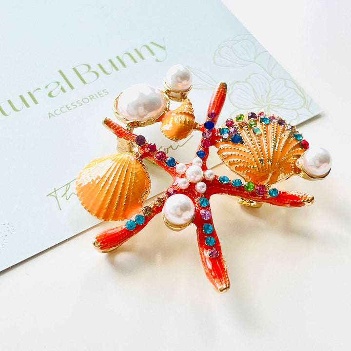 Ocean Starfish Shell Brooch