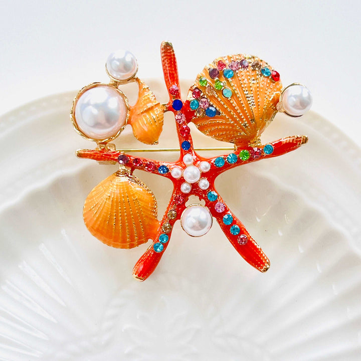 Ocean Starfish Shell Brooch