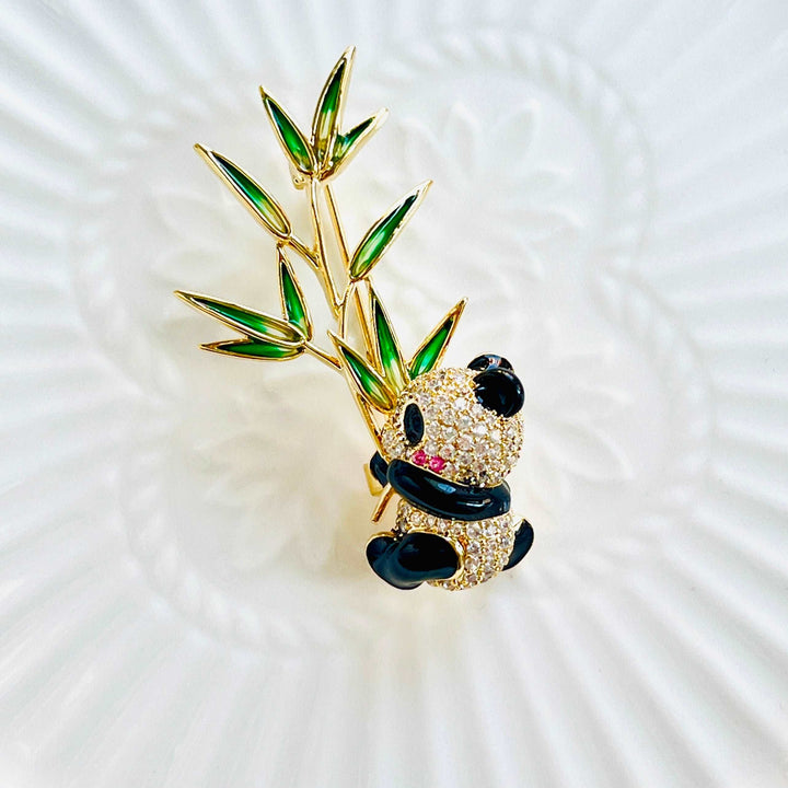 Panda Hugging Bamboo Brooch