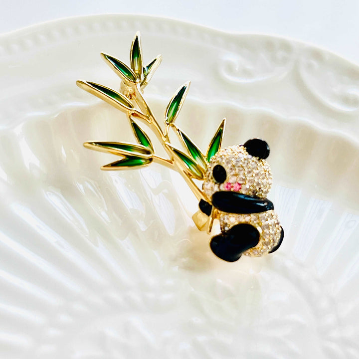 Panda Hugging Bamboo Brooch