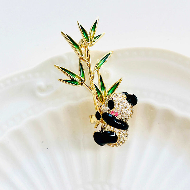 Panda Hugging Bamboo Brooch