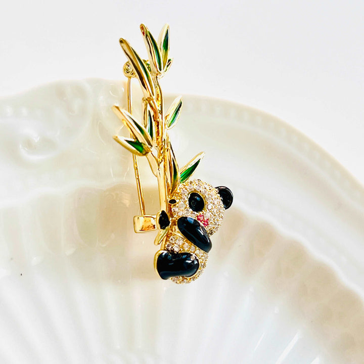 Panda Hugging Bamboo Brooch