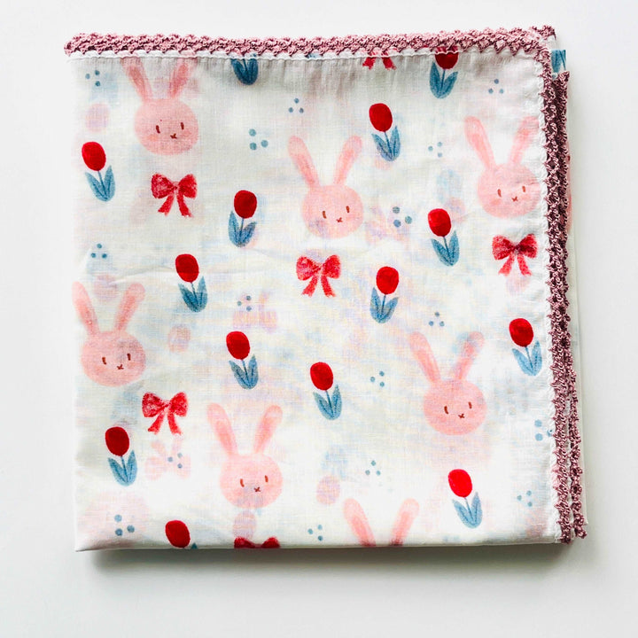 Pink Bunny and Bow Printed Scarf