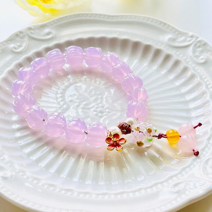 Pink Lotus Colored Glaze Beaded Bracelet - Natural Bunny Accessories