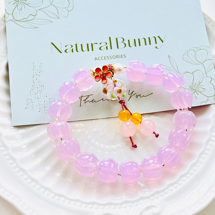 Pink Lotus Colored Glaze Beaded Bracelet - Natural Bunny Accessories