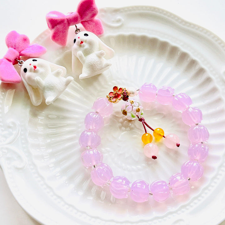 Pink Lotus Colored Glaze Beaded Bracelet - Natural Bunny Accessories