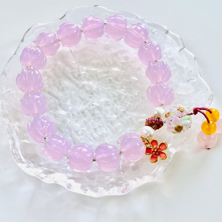 Pink Lotus Colored Glaze Beaded Bracelet - Natural Bunny Accessories