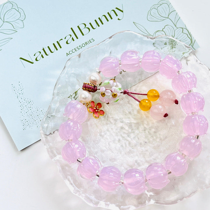 Pink Lotus Colored Glaze Beaded Bracelet - Natural Bunny Accessories