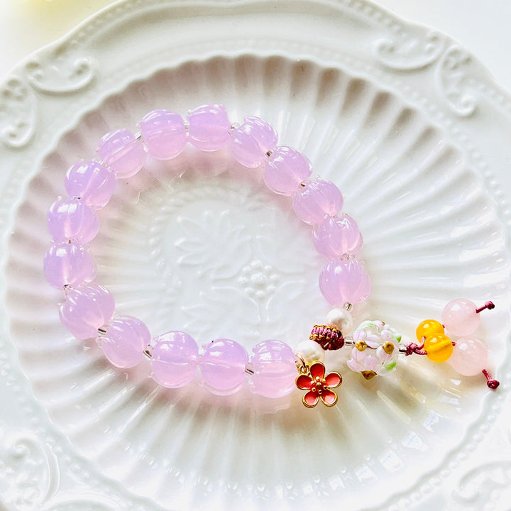 Pink Lotus Colored Glaze Beaded Bracelet - Natural Bunny Accessories