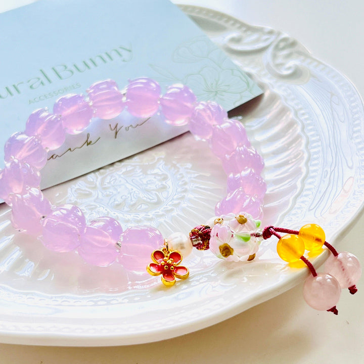 Pink Lotus Colored Glaze Beaded Bracelet - Natural Bunny Accessories