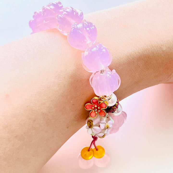 Pink Lotus Colored Glaze Beaded Bracelet - Natural Bunny Accessories