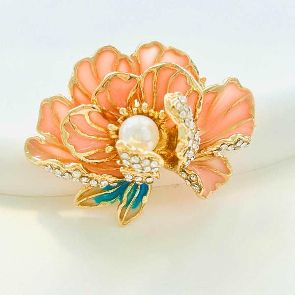 Pink Peony Flower Brooch