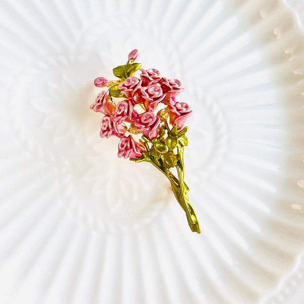 Pink Rose Bouquet Brooch