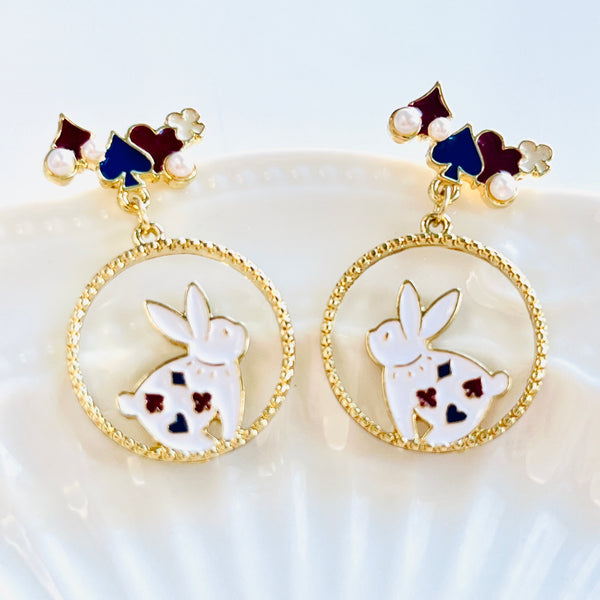 Poker White Rabbit Earrings