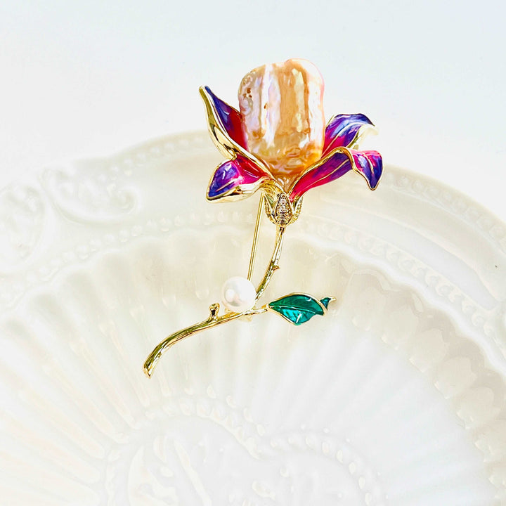 Purple Baroque Pearl Flower Brooch