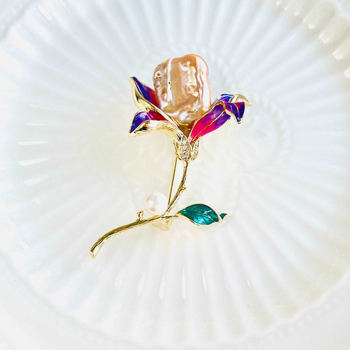 Purple Baroque Pearl Flower Brooch