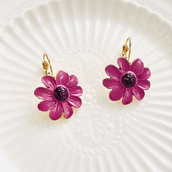 Purple Daisy Earrings