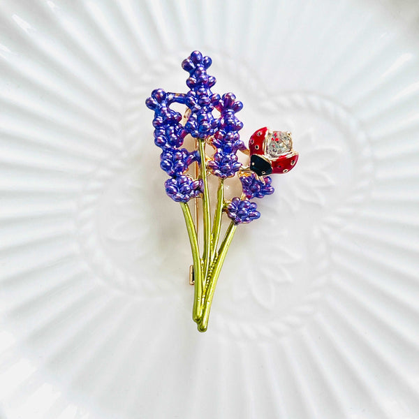 Purple Lavender With Ladybug Brooch