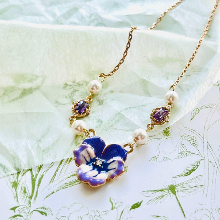 Enamel Purple Pansy Necklace