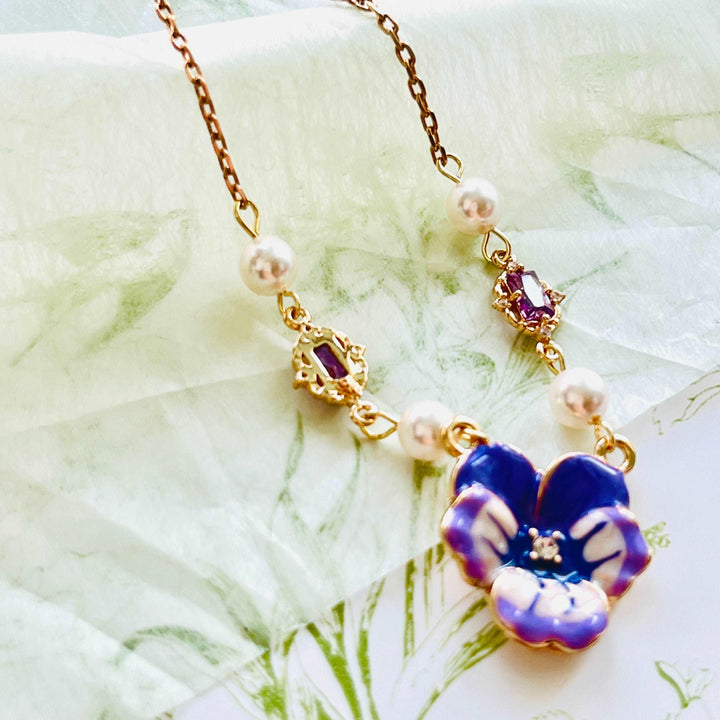 Enamel Purple Pansy Necklace