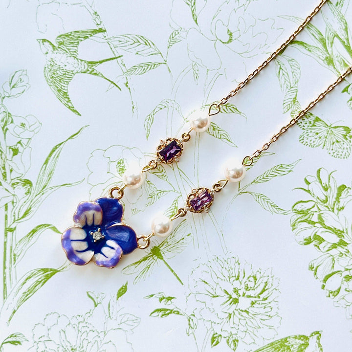 Enamel Purple Pansy Necklace