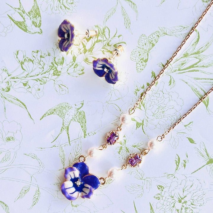 Enamel Purple Pansy Necklace