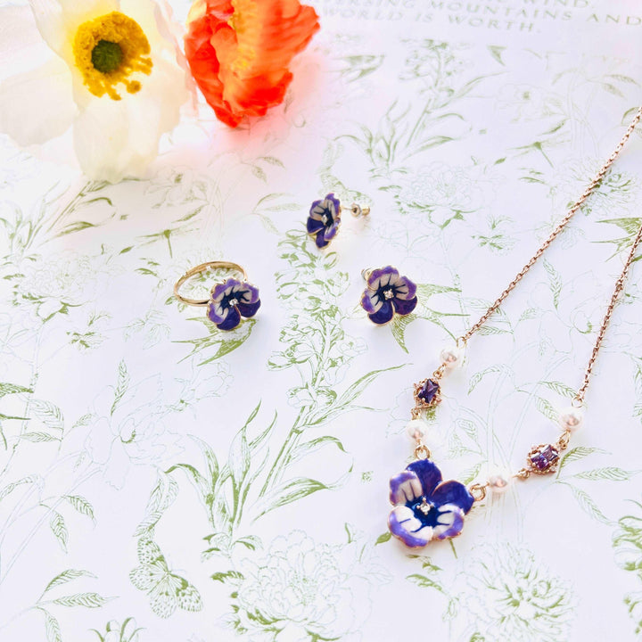 Enamel Purple Pansy Necklace