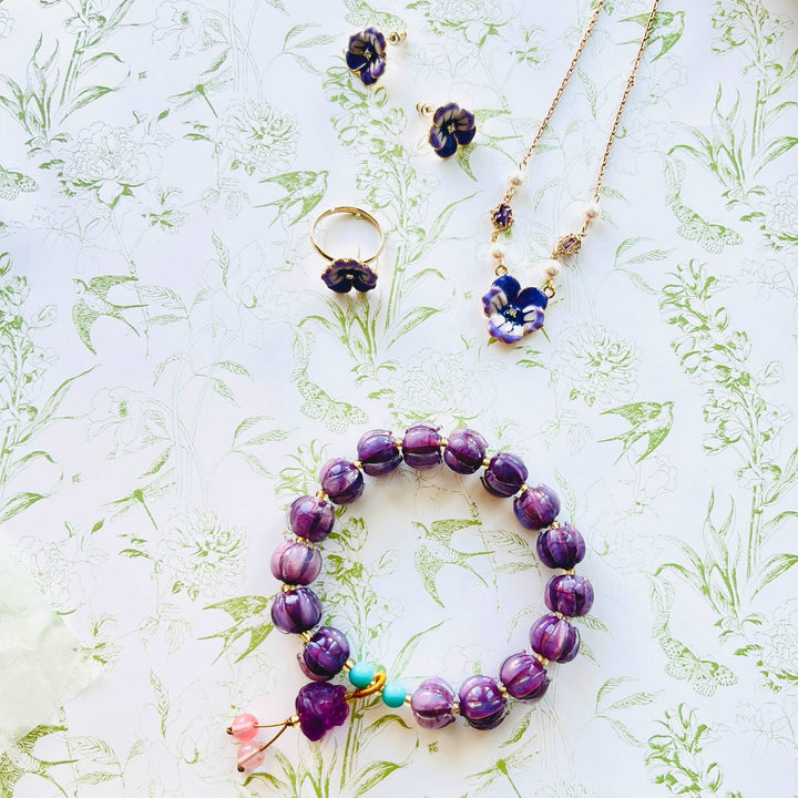 Enamel Purple Pansy Necklace