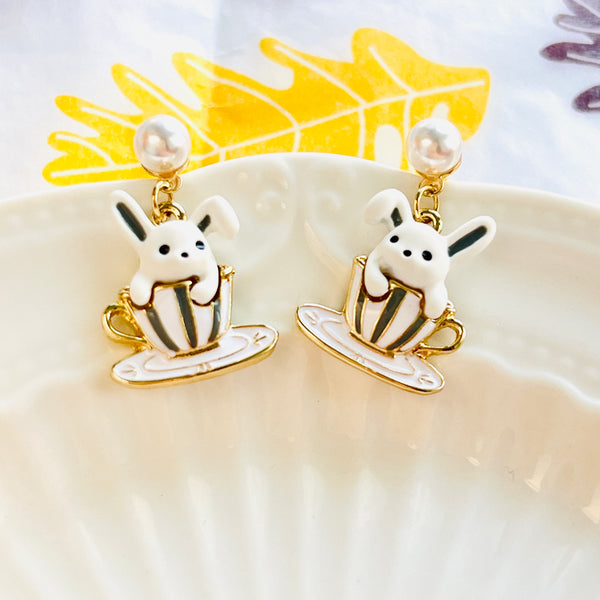 Rabbit In the Coffee Cup Earrings