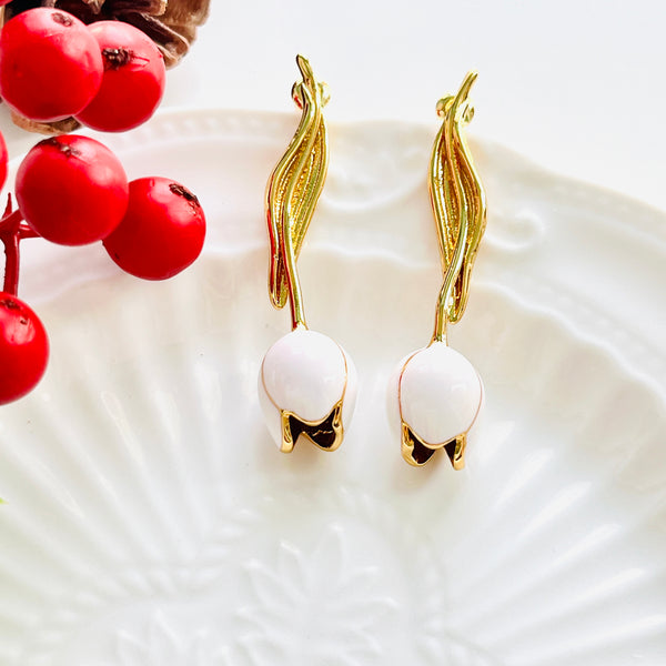 Romantic Enamel White Tulip Earrings