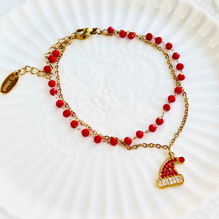 Santa Hat Garnet Double Layered Bracelet